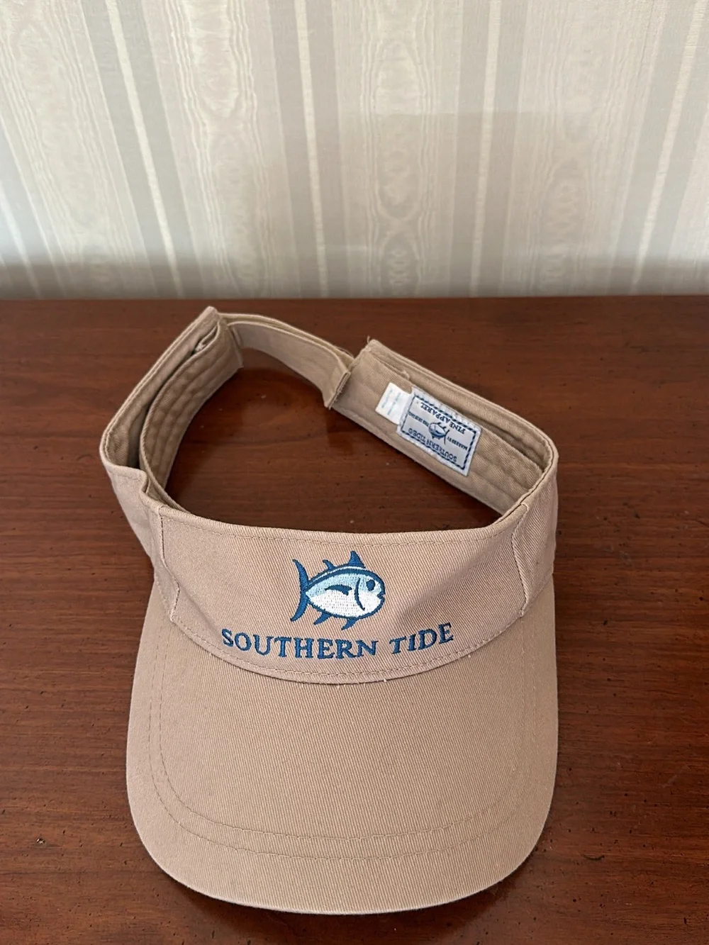 Southern Tide Tan Visor with Blue Fish Logo